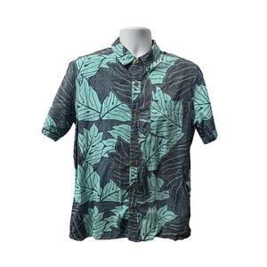 Hurley Large Button Down Mens Blue Floral Classic Fit Short Sleeve Stretch